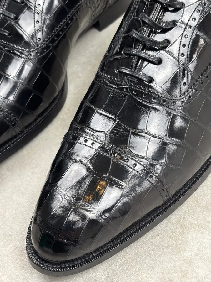 Celine Black Crocodile Alligator Leather Derby Shoes DMSDgQa 4