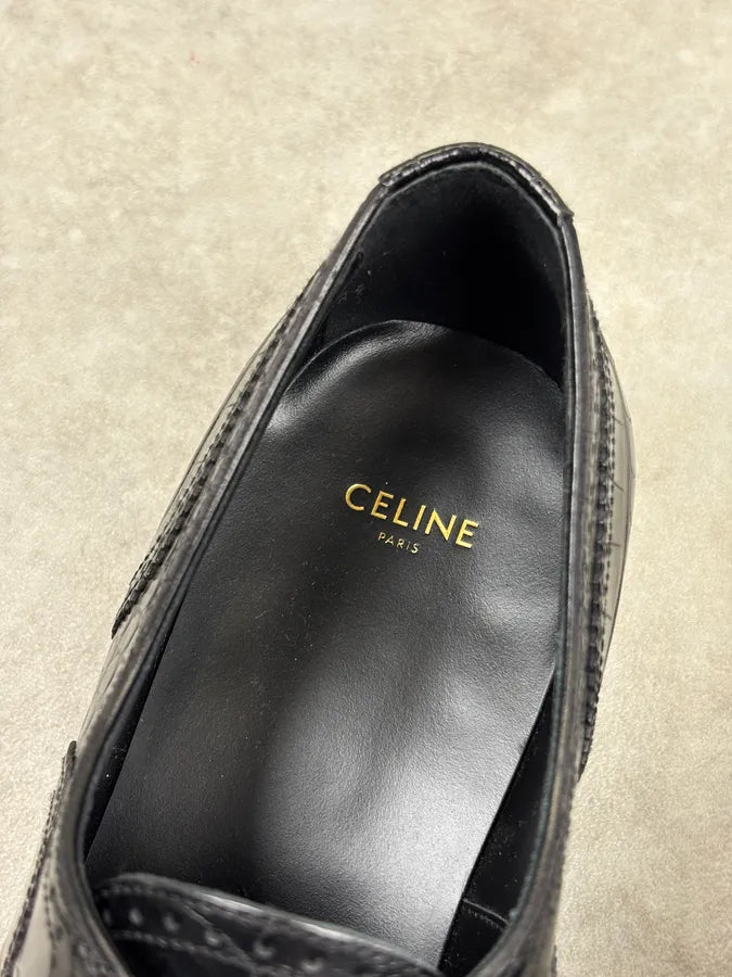 Celine Black Crocodile Alligator Leather Derby Shoes DMSDgQa 5