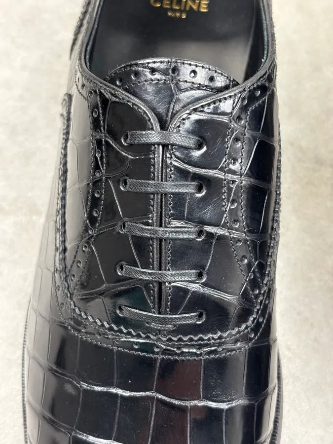 Celine Black Crocodile Alligator Leather Derby Shoes DMSDgQa 6