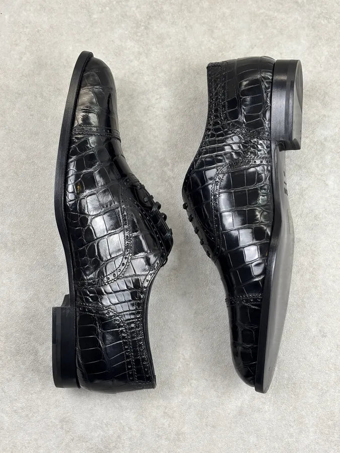 Celine Black Crocodile Alligator Leather Derby Shoes DMSDgQa 8
