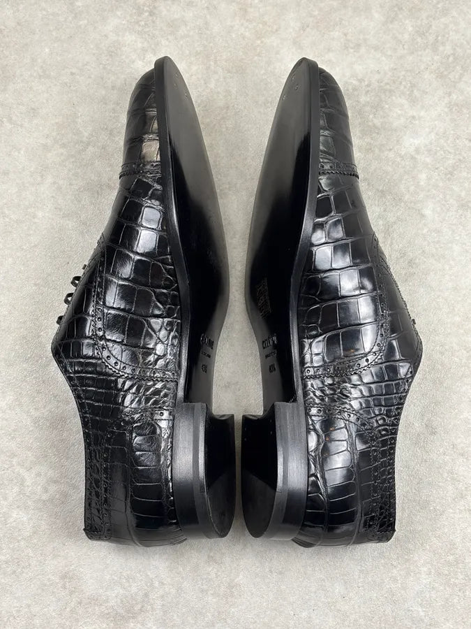 Celine Black Crocodile Alligator Leather Derby Shoes DMSDgQa 9