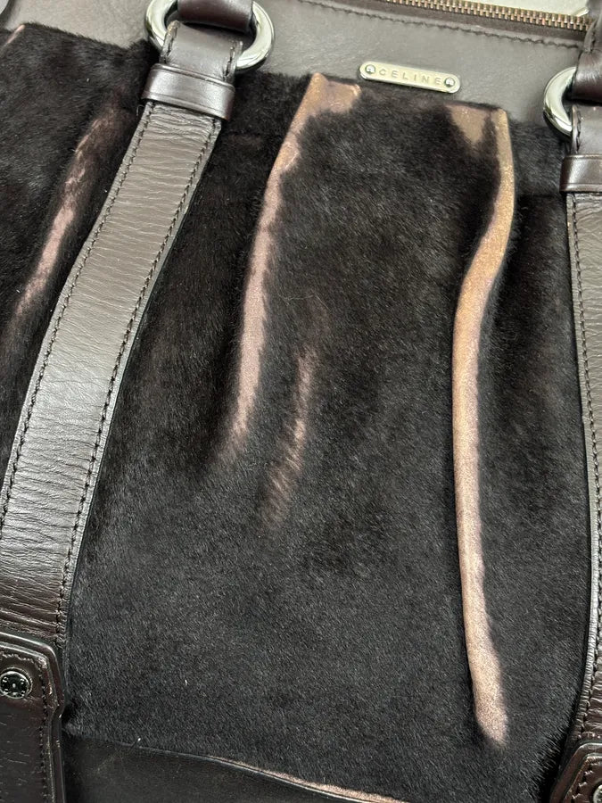 Celine Dark Brown Leather Pony Hair Handle Bag AxHtubs 6