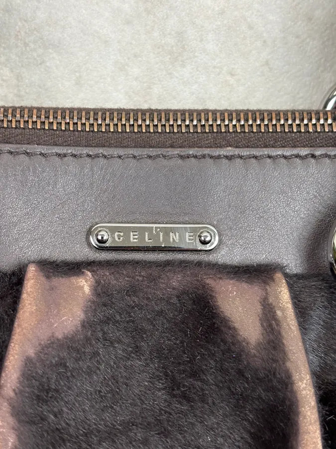 Celine Dark Brown Leather Pony Hair Handle Bag AxHtubs 5