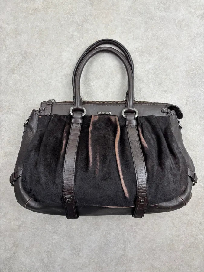 Celine Dark Brown Leather Pony Hair Handle Bag AxHtubs 3