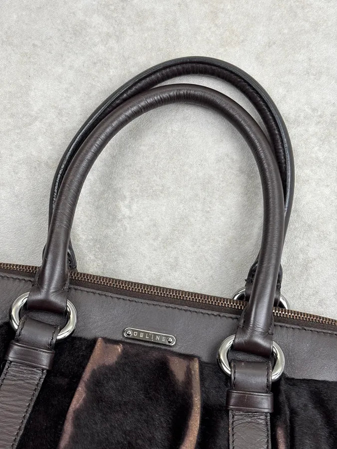 Celine Dark Brown Leather Pony Hair Handle Bag AxHtubs 4