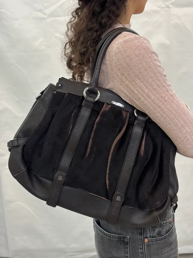 Celine Dark Brown Leather Pony Hair Handle Bag AxHtubs 2
