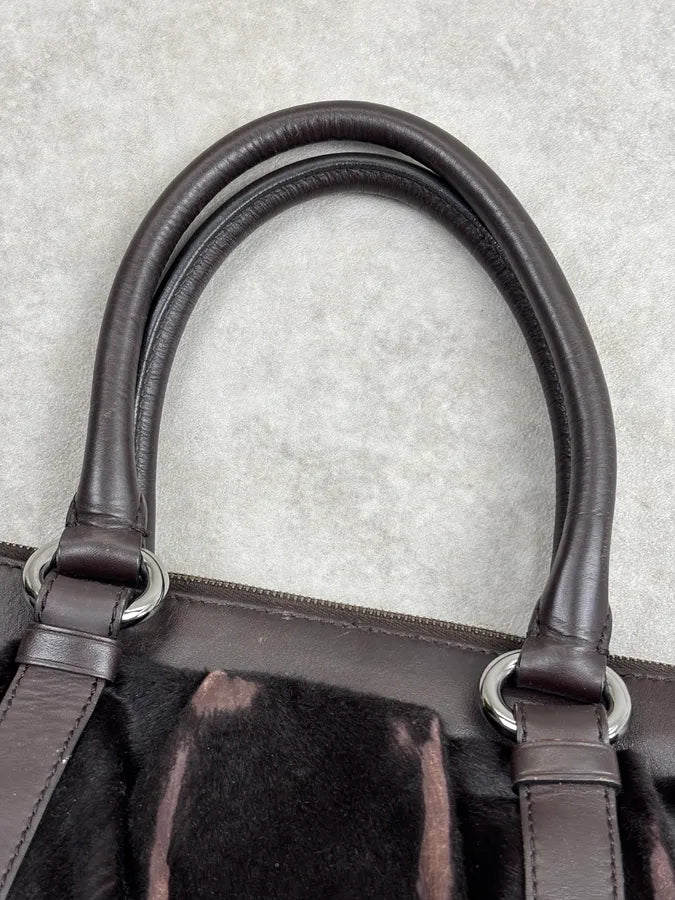 Celine Dark Brown Leather Pony Hair Handle Bag AxHtubs 17
