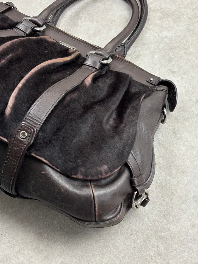 Celine Dark Brown Leather Pony Hair Handle Bag AxHtubs 7