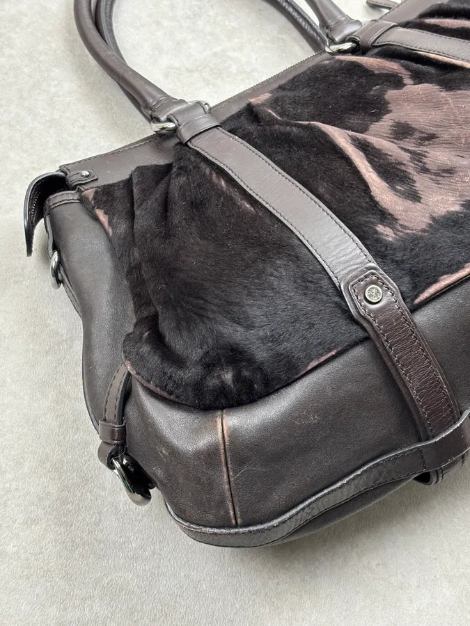 Celine Dark Brown Leather Pony Hair Handle Bag AxHtubs 16