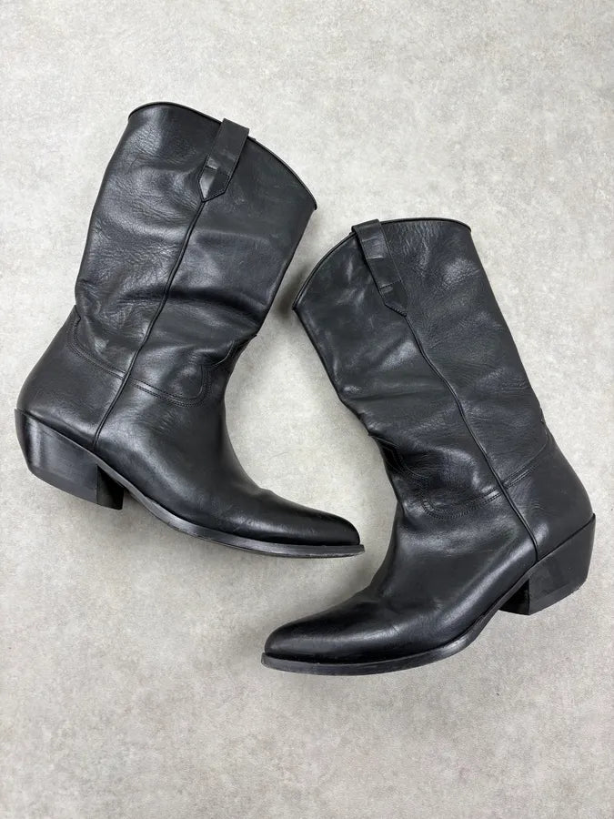 Celine Black Leather Western Ankle Boots xjXwFVF 1