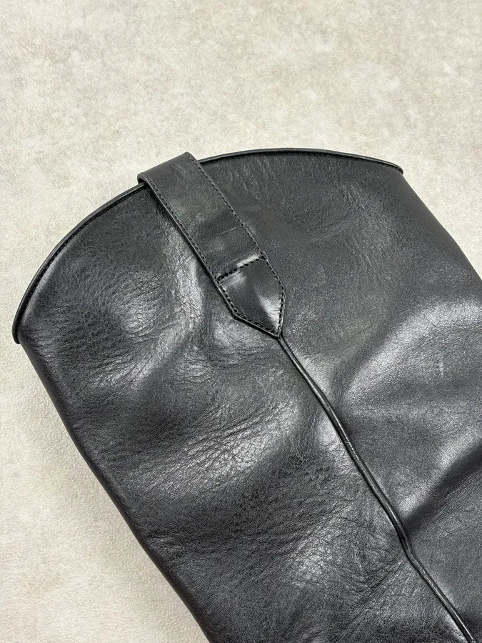 Celine Black Leather Western Ankle Boots xjXwFVF 3