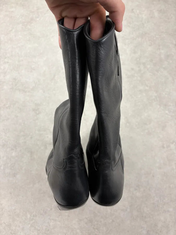 Celine Black Leather Western Ankle Boots xjXwFVF 4