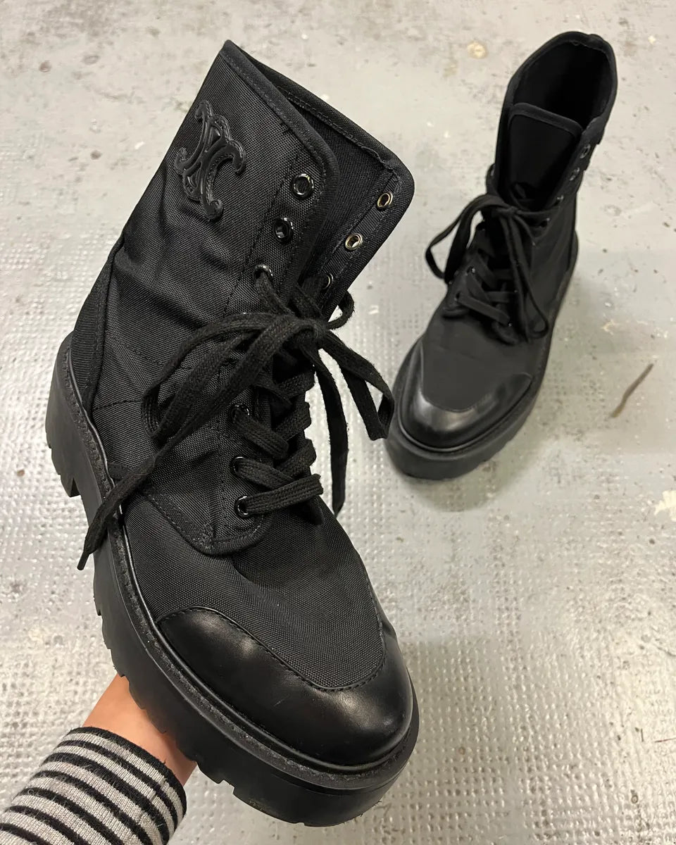 Celine Black Nylon Lug Sole Boots gvYCAhv 0