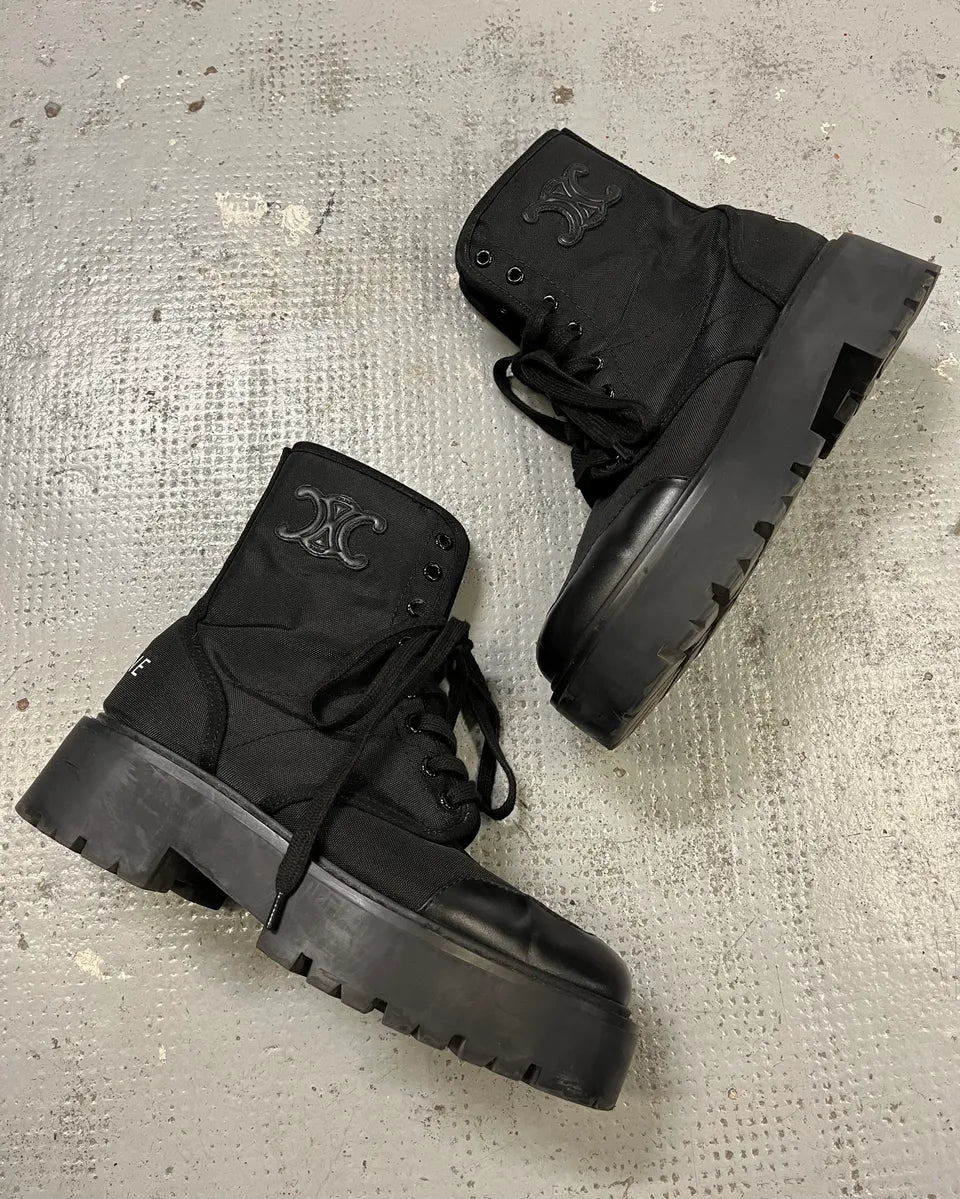 Celine Black Nylon Lug Sole Boots gvYCAhv 1