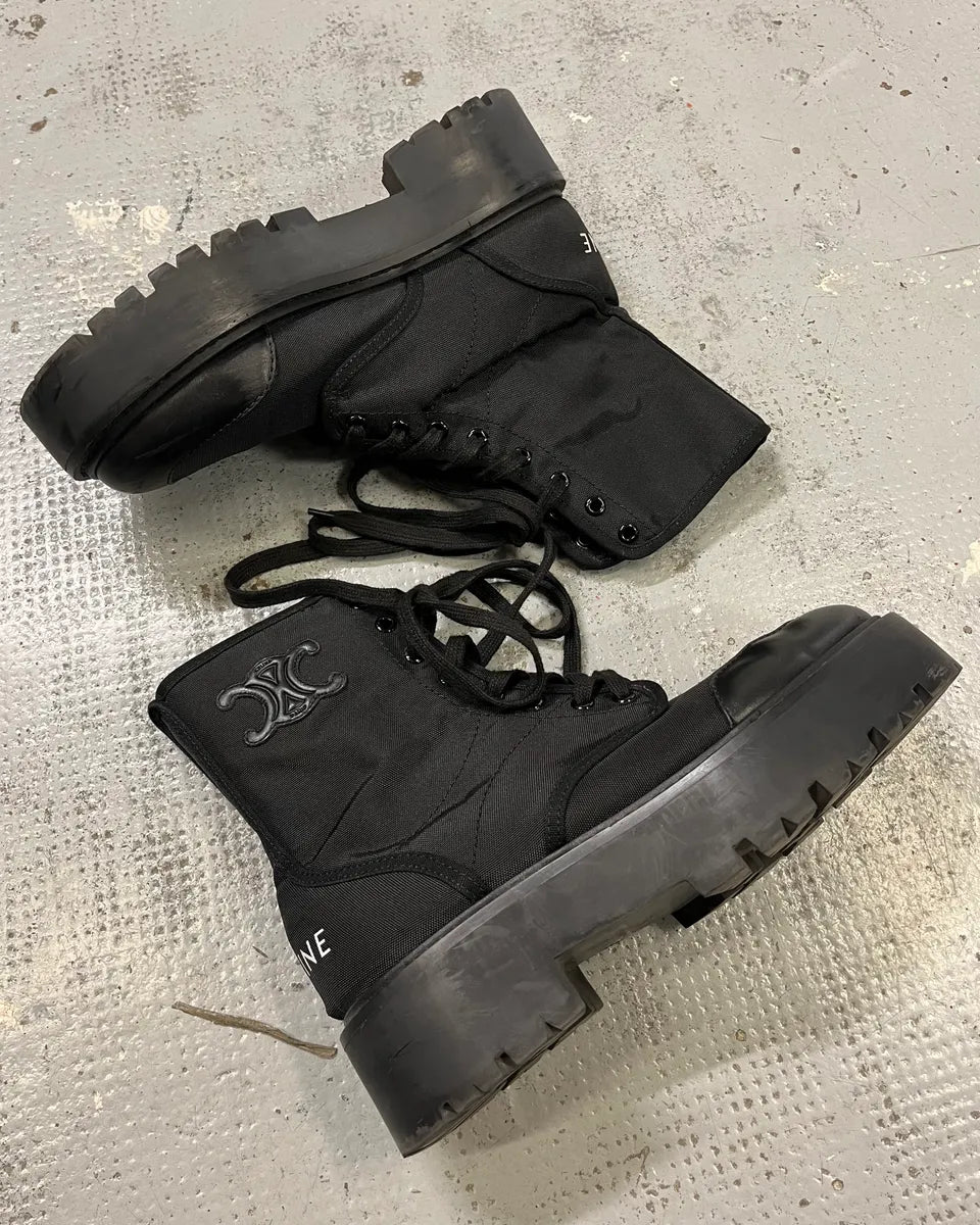 Celine Black Nylon Lug Sole Boots gvYCAhv 3