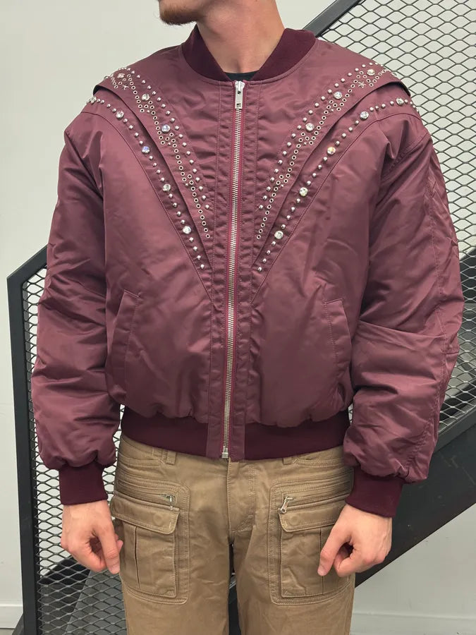Celine Embroidered Bordeaux Nylon Bomber Jacket lbKmwdV 2