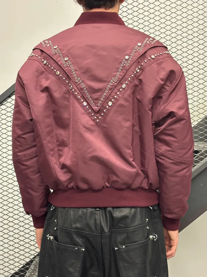 Celine Embroidered Bordeaux Nylon Bomber Jacket rcvvpcu 2