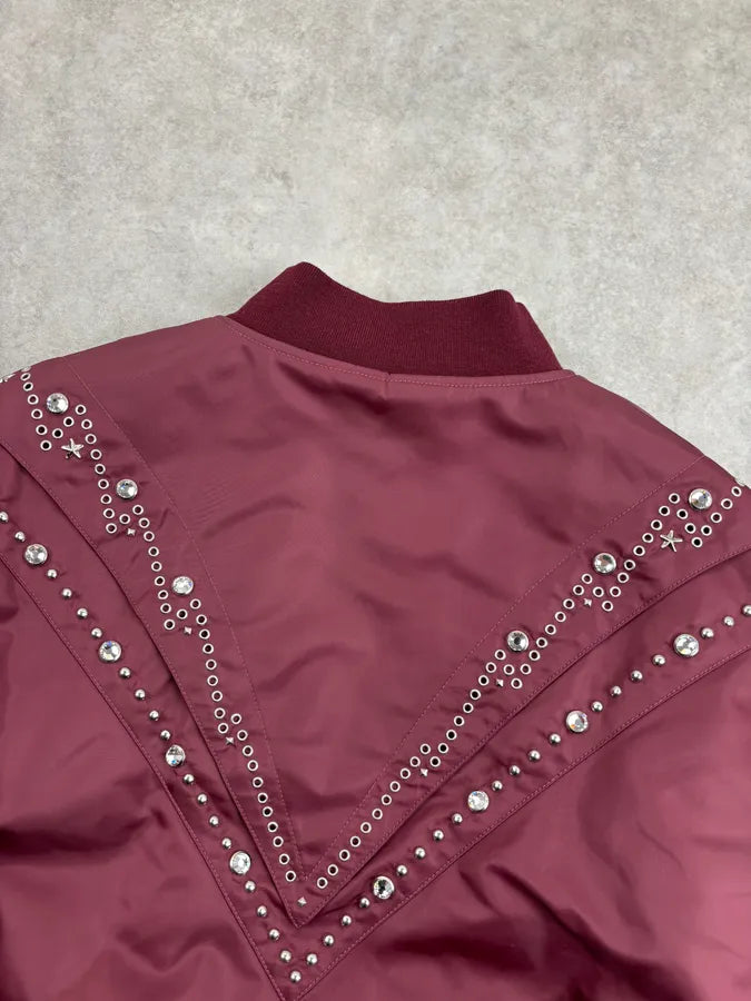 Celine Embroidered Bordeaux Nylon Bomber Jacket rcvvpcu 5