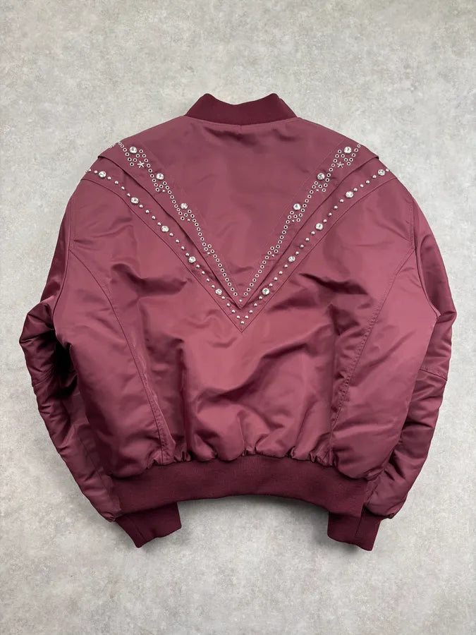 Celine Embroidered Bordeaux Nylon Bomber Jacket rcvvpcu 4
