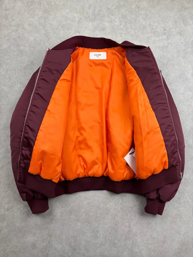 Celine Embroidered Bordeaux Nylon Bomber Jacket rcvvpcu 6