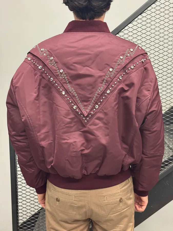 Celine Embroidered Bordeaux Nylon Bomber Jacket lbKmwdV 3