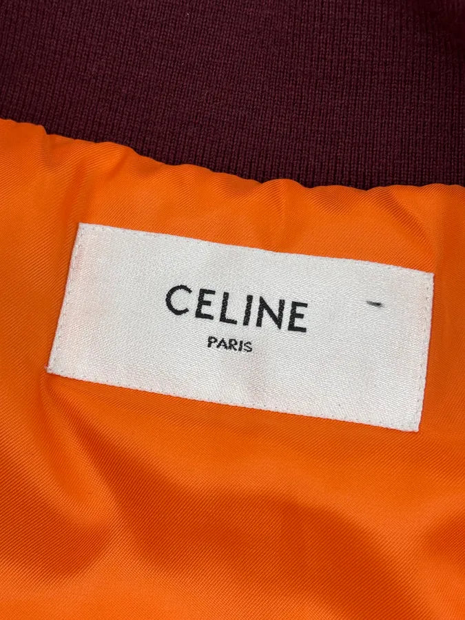 Celine Embroidered Bordeaux Nylon Bomber Jacket rcvvpcu 9