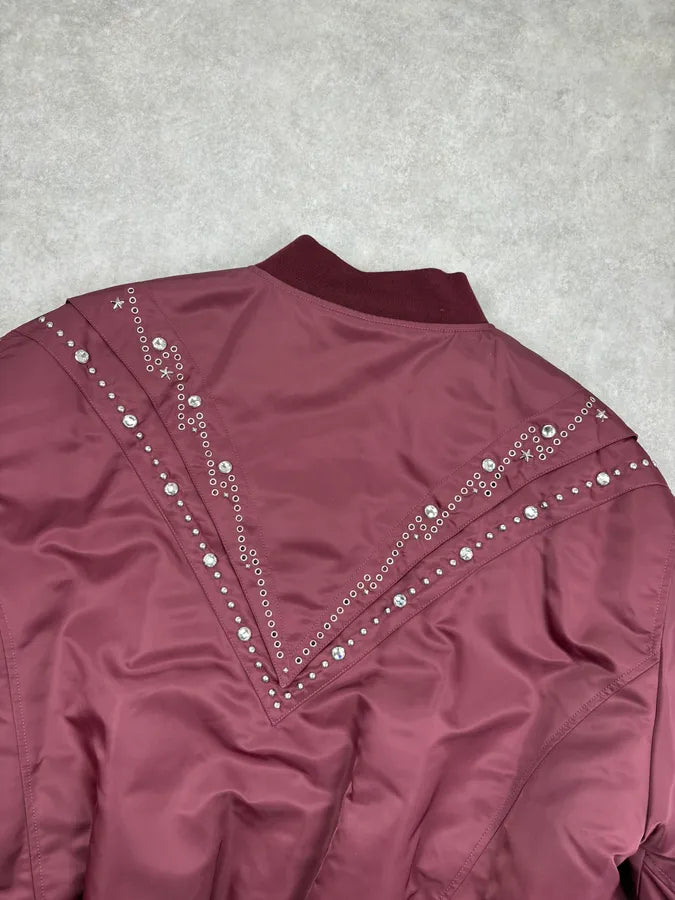 Celine Embroidered Bordeaux Nylon Bomber Jacket lbKmwdV 6