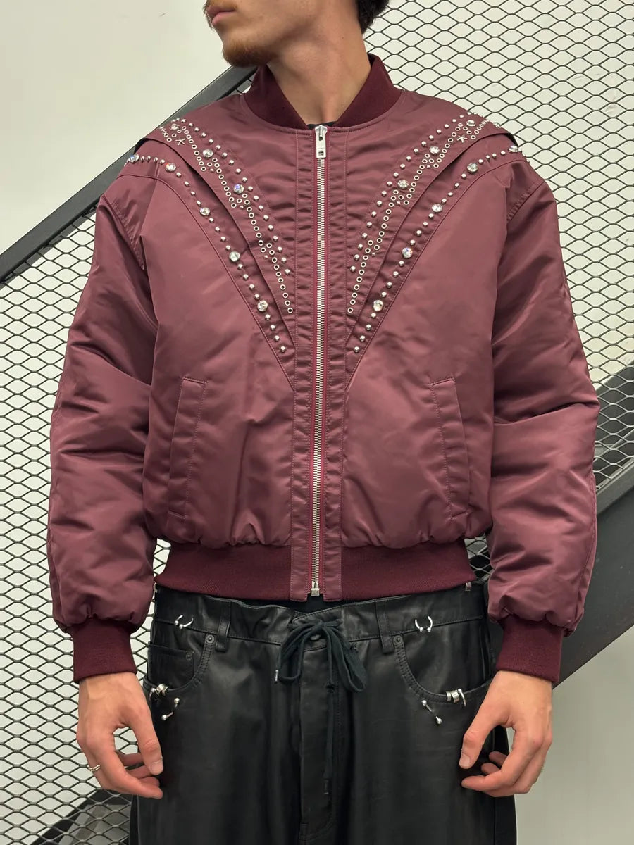 Celine Embroidered Bordeaux Nylon Bomber Jacket rcvvpcu 1