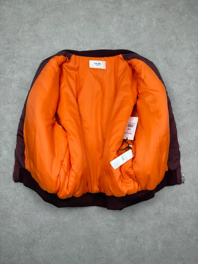 Celine Embroidered Bordeaux Nylon Bomber Jacket lbKmwdV 7