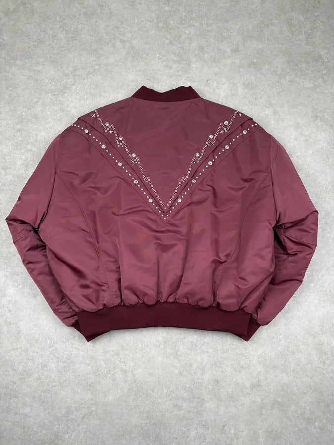 Celine Embroidered Bordeaux Nylon Bomber Jacket lbKmwdV 5