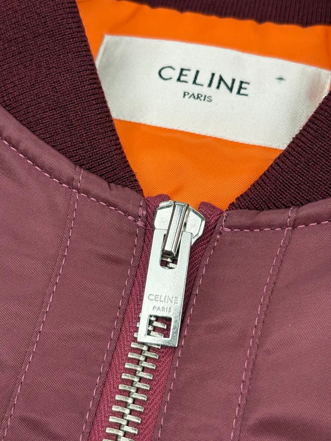 Celine Embroidered Bordeaux Nylon Bomber Jacket lbKmwdV 8