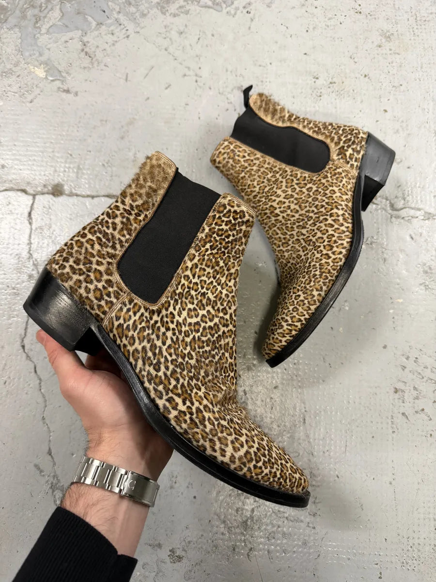 Celine Leopard Pony Hair Leather Chelsea Boots by Hedi Slimane FhkjdES 0