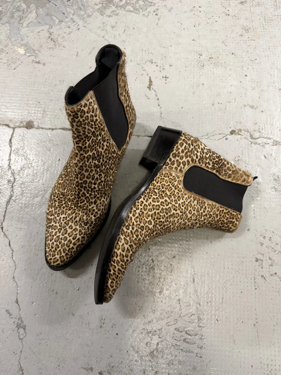 Celine Leopard Pony Hair Leather Chelsea Boots by Hedi Slimane FhkjdES 1