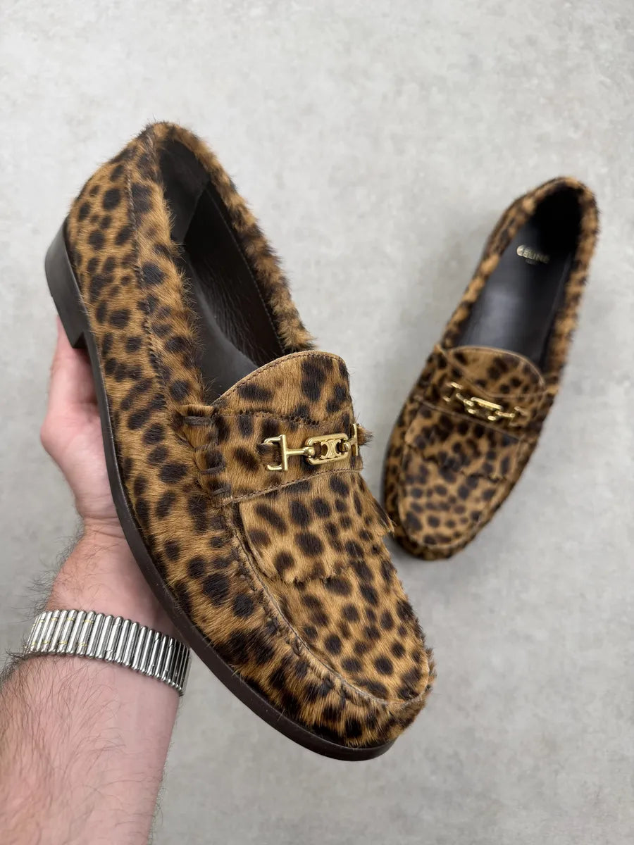Celine Luco Leopard Brown Leather Loafers OHSGYQB 0