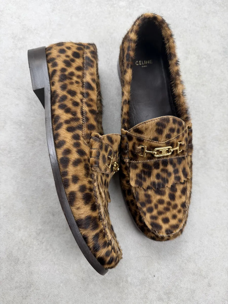 Celine Luco Leopard Brown Leather Loafers OHSGYQB 1