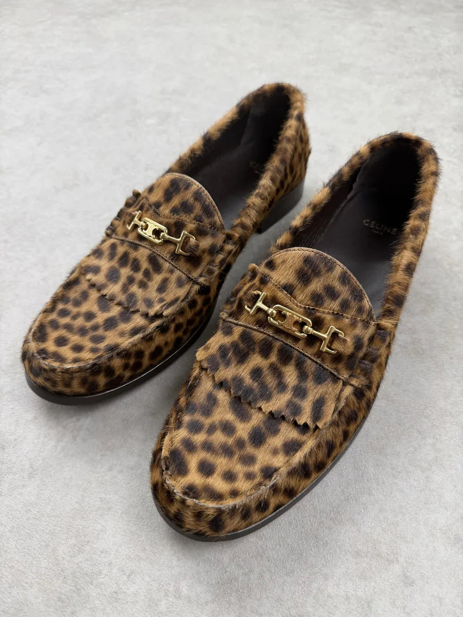 Celine Luco Leopard Brown Leather Loafers OHSGYQB 2
