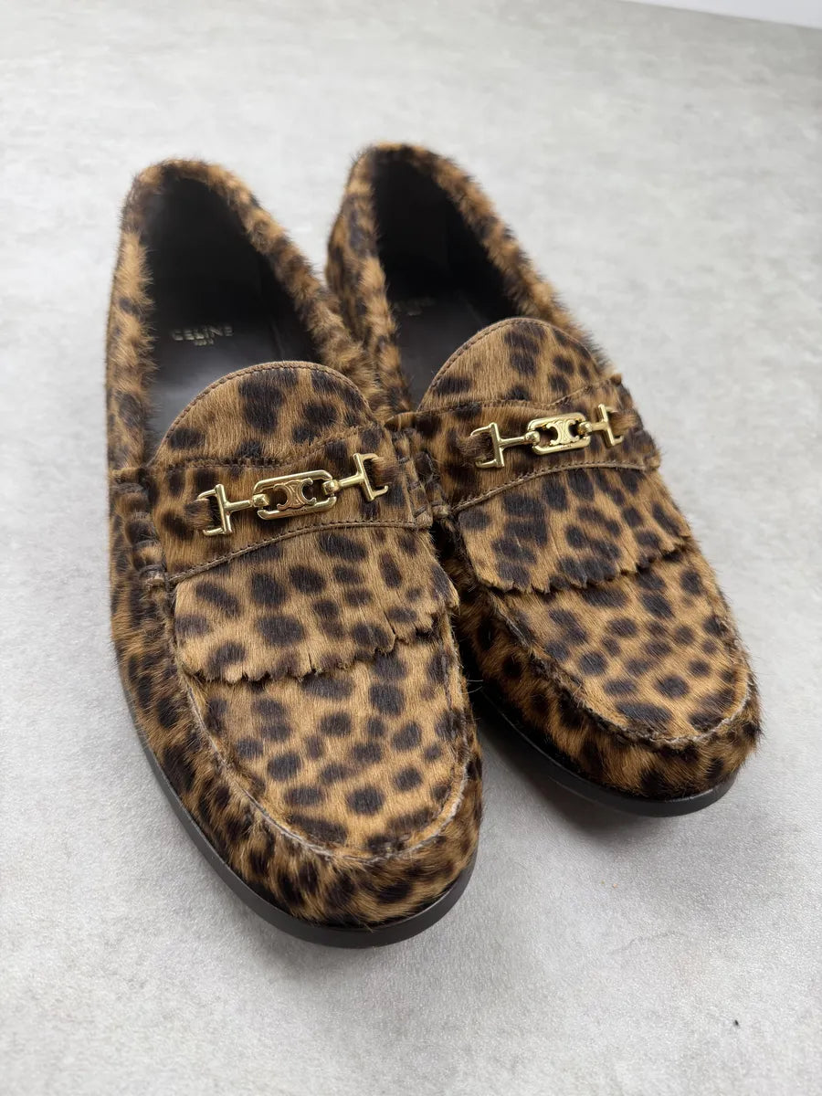 Celine Luco Leopard Brown Leather Loafers OHSGYQB 3