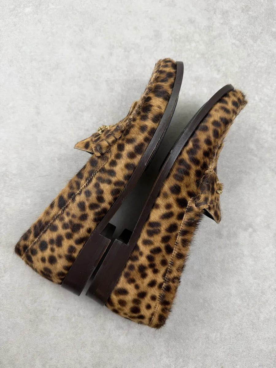 Celine Luco Leopard Brown Leather Loafers OHSGYQB 7