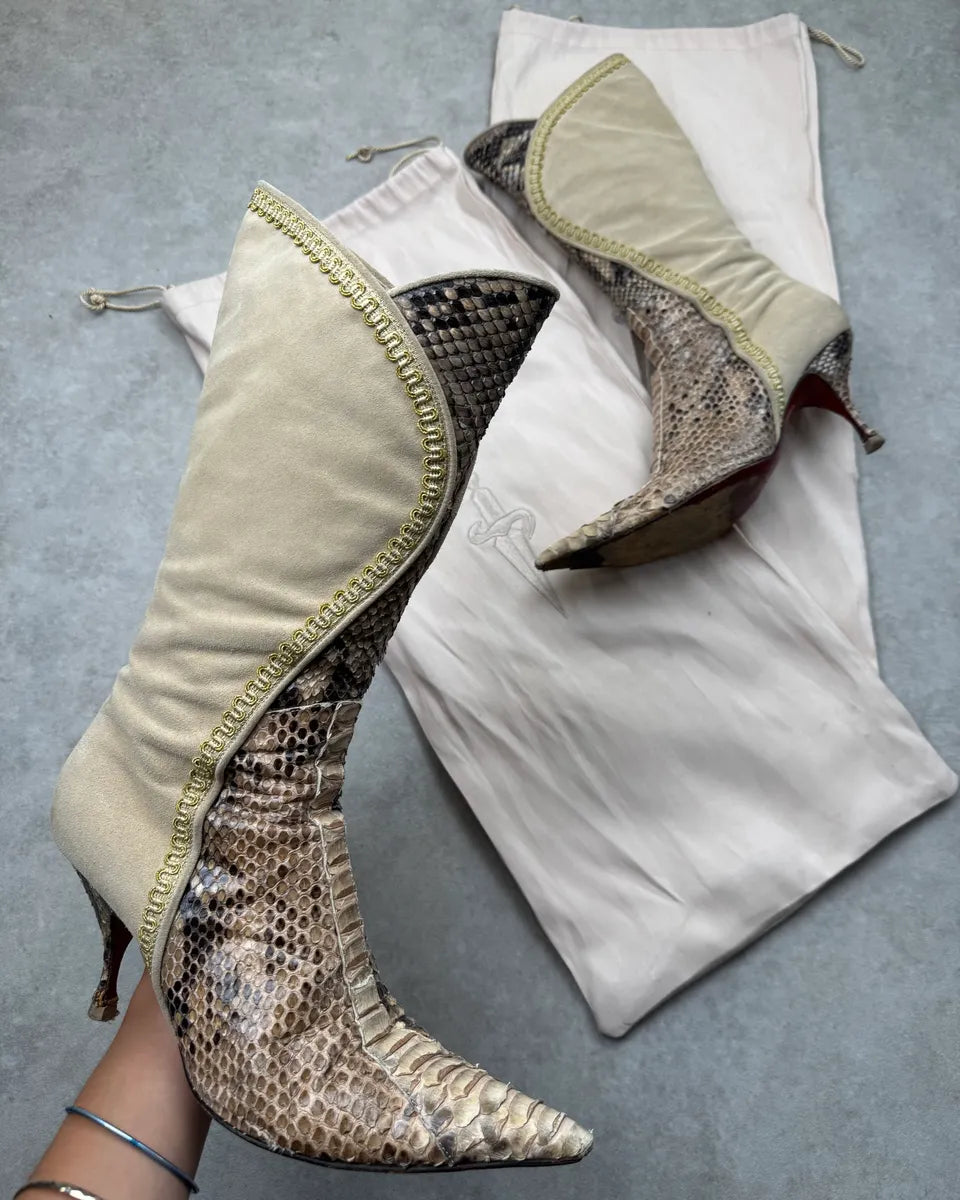 Cesare Paciotti Beige Hybrid Python Leather Mid-Calf Boots KWeawCZ 0
