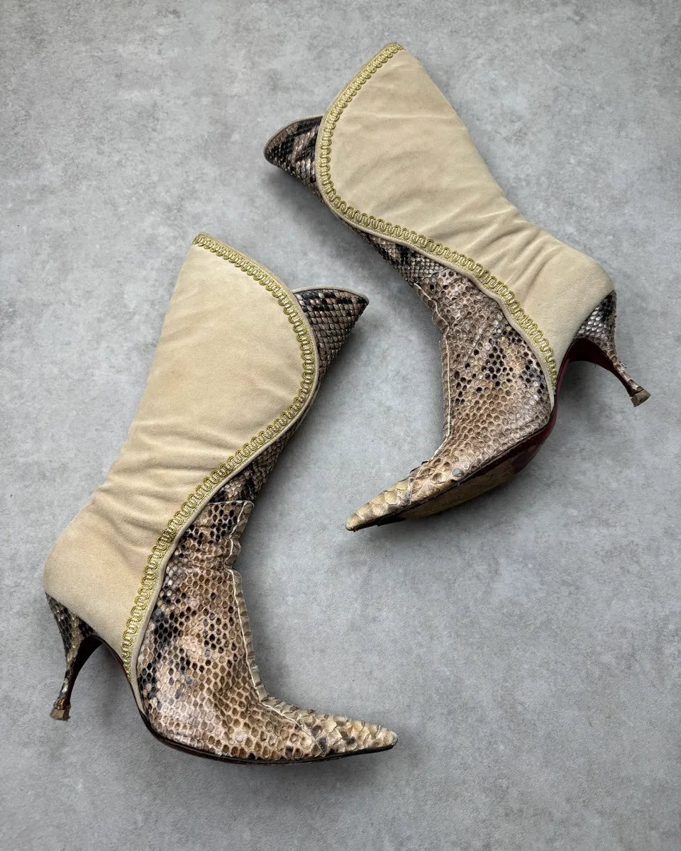 Cesare Paciotti Beige Hybrid Python Leather Mid-Calf Boots KWeawCZ 1