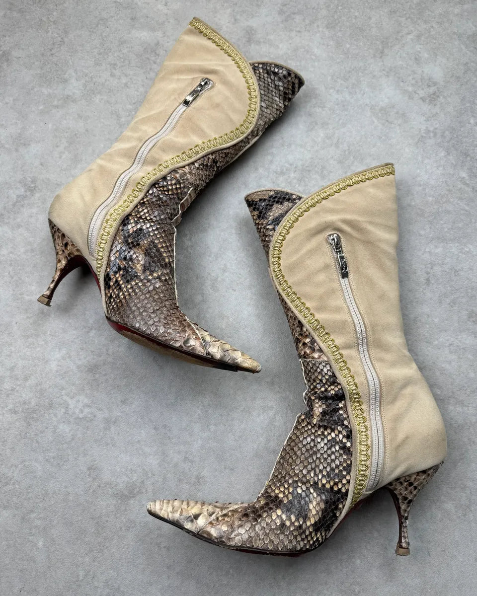 Cesare Paciotti Beige Hybrid Python Leather Mid-Calf Boots KWeawCZ 2