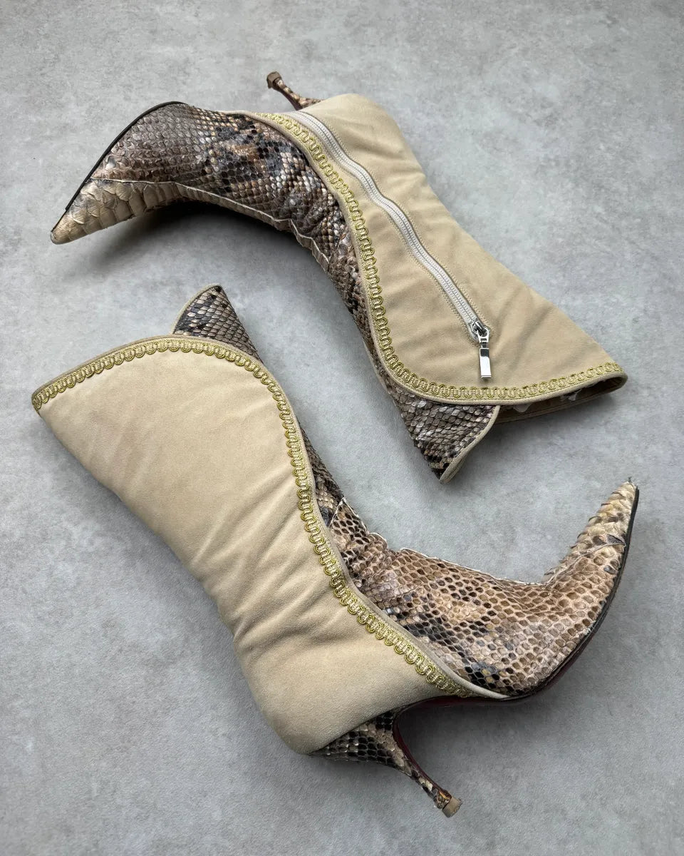 Cesare Paciotti Beige Hybrid Python Leather Mid-Calf Boots KWeawCZ 3