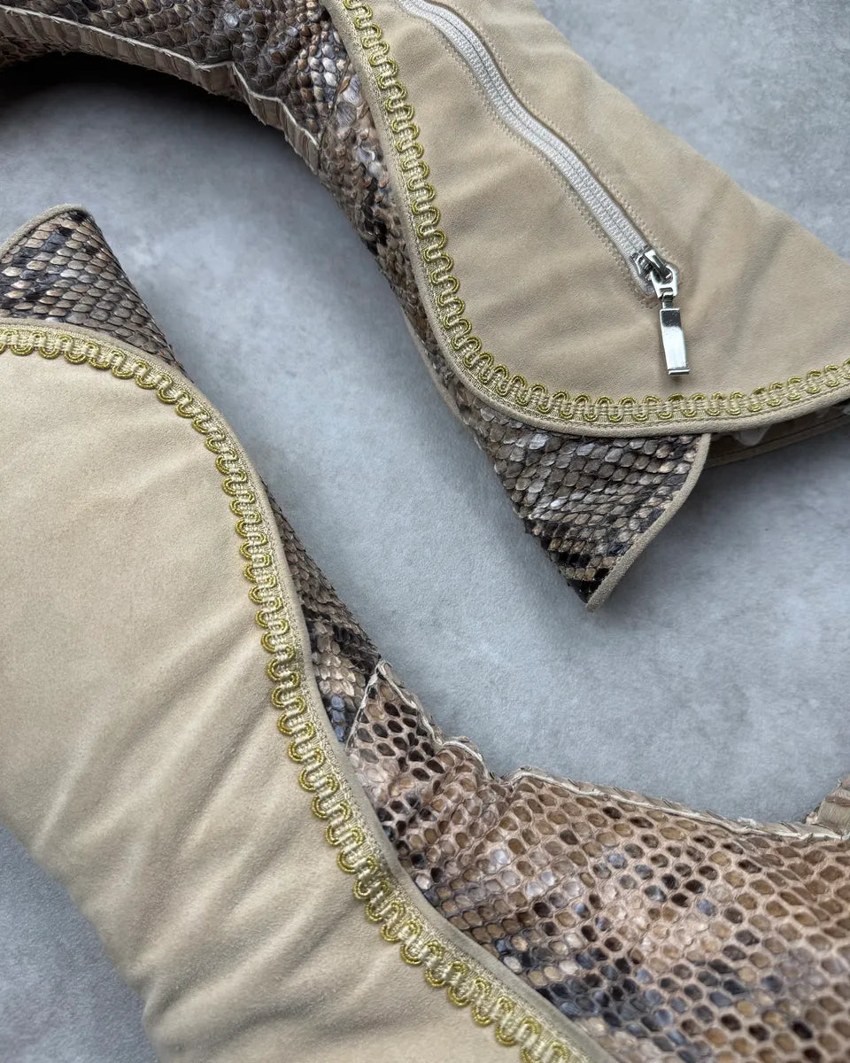 Cesare Paciotti Beige Hybrid Python Leather Mid-Calf Boots KWeawCZ 4