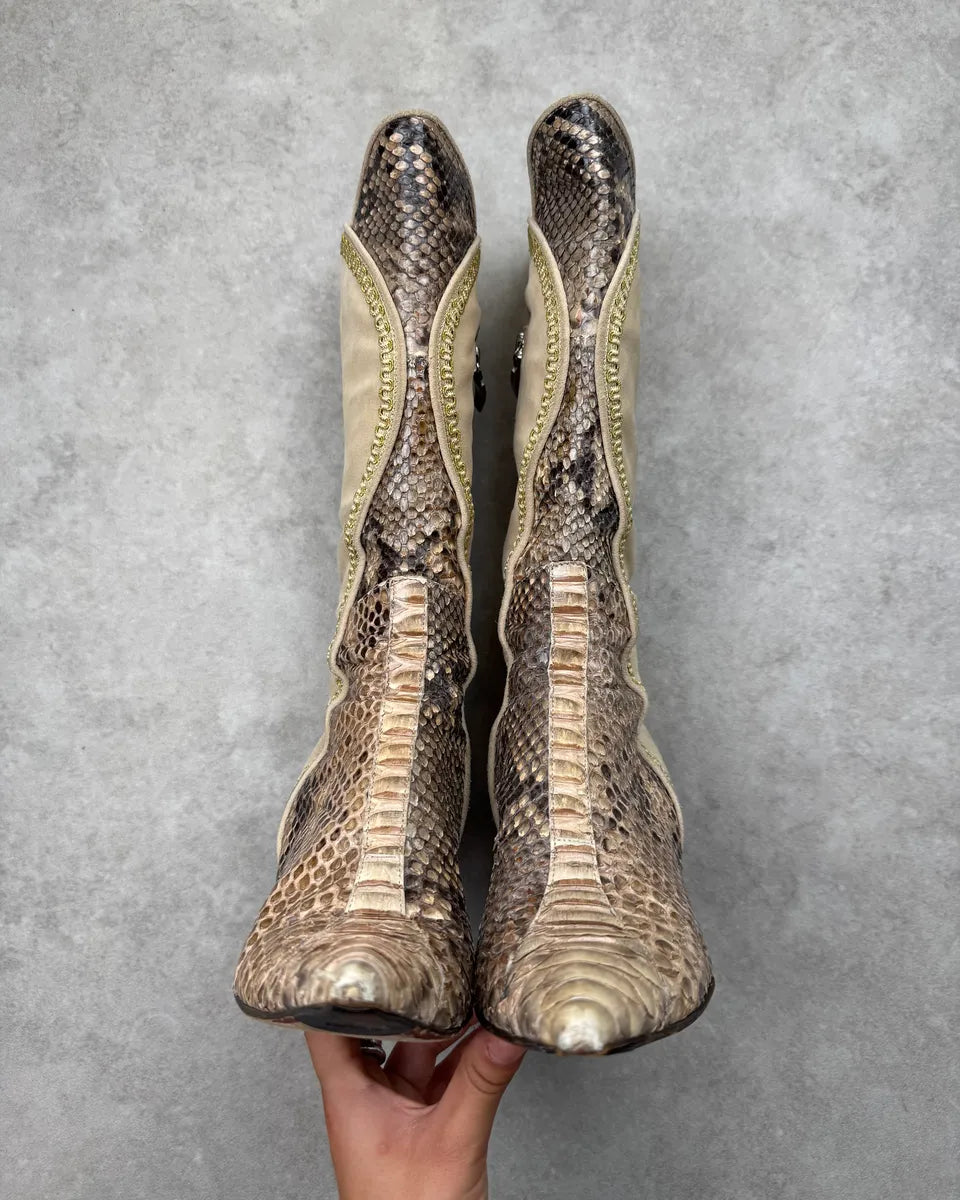 Cesare Paciotti Beige Hybrid Python Leather Mid-Calf Boots KWeawCZ 5