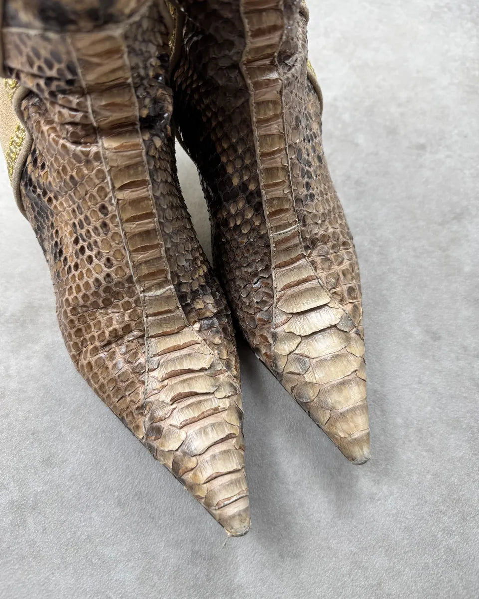 Cesare Paciotti Beige Hybrid Python Leather Mid-Calf Boots KWeawCZ 6