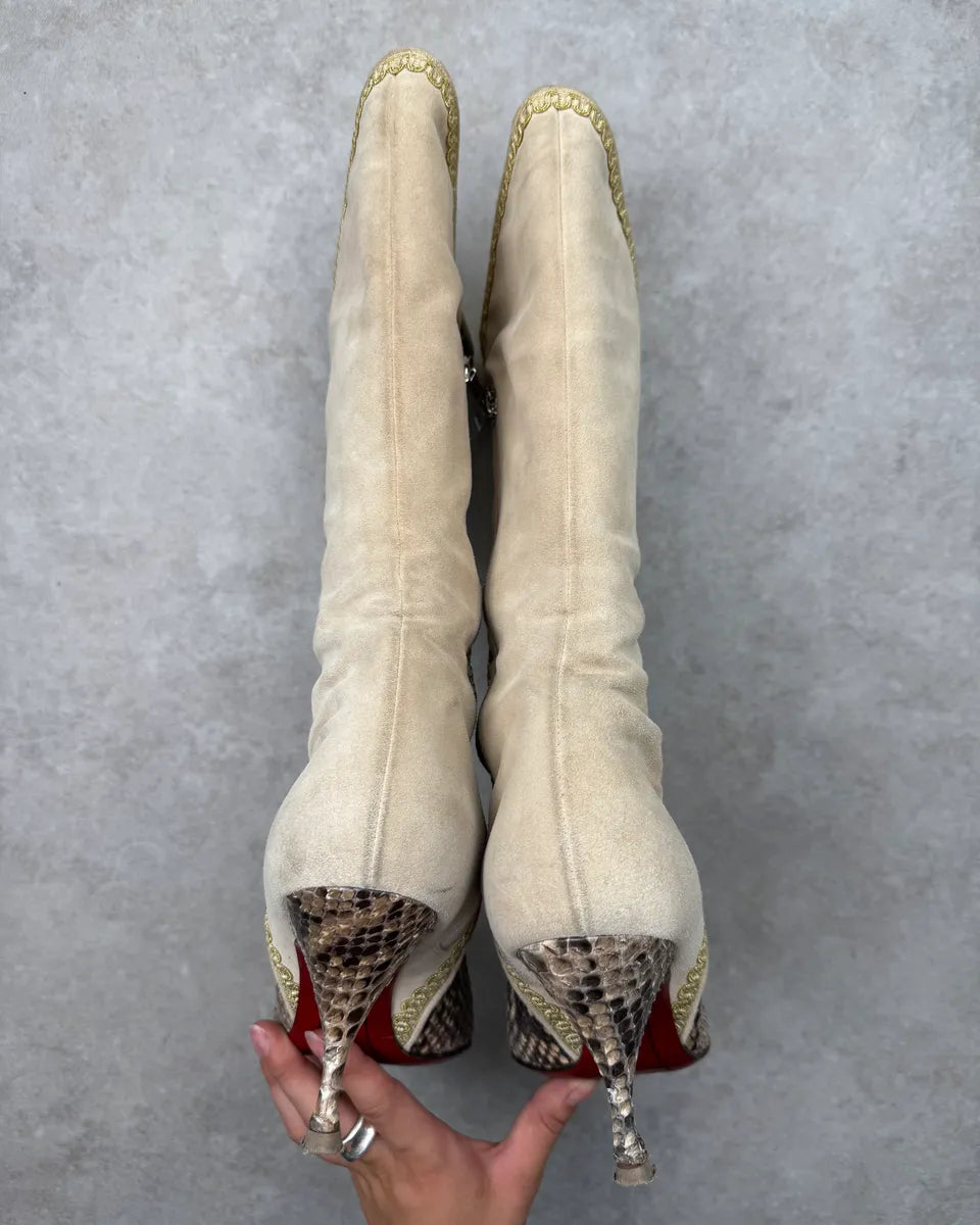 Cesare Paciotti Beige Hybrid Python Leather Mid-Calf Boots KWeawCZ 7