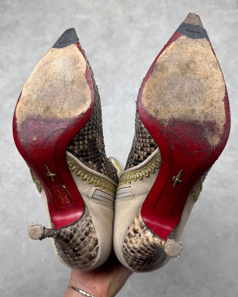 Cesare Paciotti Beige Hybrid Python Leather Mid-Calf Boots KWeawCZ 8