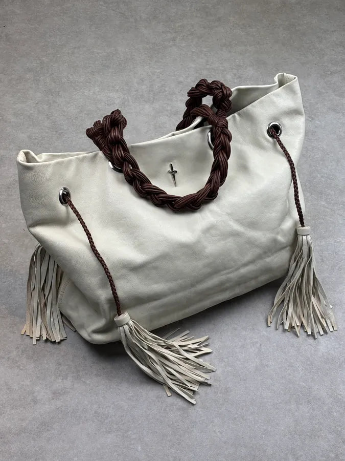 Cesare Paciotti Beige Leather Dagger Tassel Handle Bag pmLOGnW 0
