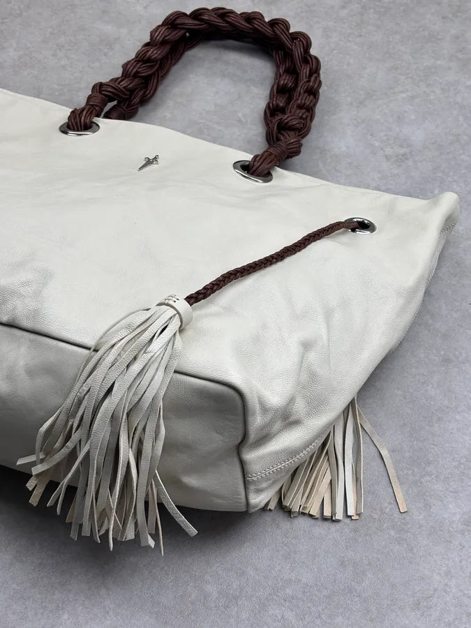 Cesare Paciotti Beige Leather Dagger Tassel Handle Bag pmLOGnW 7