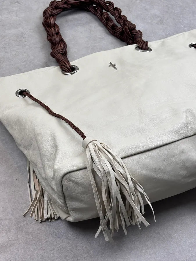 Cesare Paciotti Beige Leather Dagger Tassel Handle Bag pmLOGnW 6